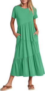 ANRABESS Women Summer Maxi Dress Short Sleeve Swing Casual Asymmetric Tiered Vacation Long Beach Sundress Outfits