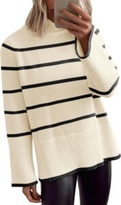 ANRABESS Womens Oversized Turtleneck Sweaters Long Sleeve Split Hem Jumper Ribbed Knit Pullover Tops 2024 Fall Outfits