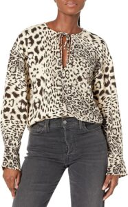 Equipment Women's Hailey Blouse in Creme Brulee and Delicioso LEOPARD PRINT